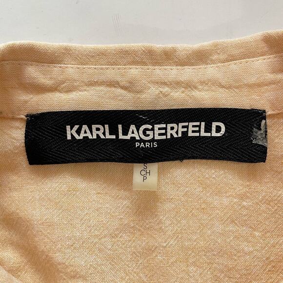 Karl Lagerfeld Linen Blend Button Down Shirt Womens S Roll Tab Peach Resort - Picture 8 of 14